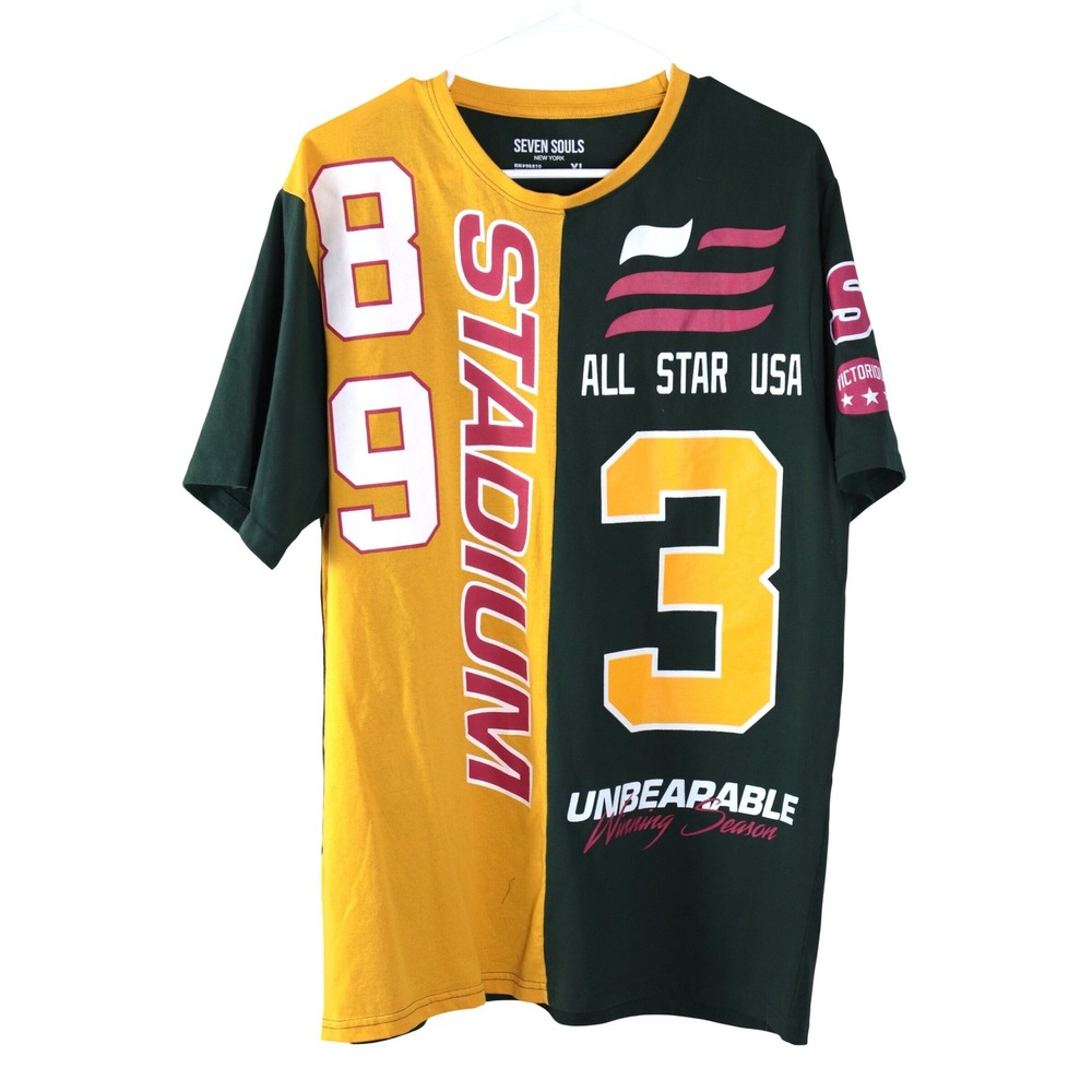 Seven Souls Mens Stadium 89 All Star USA Graphic Tee XL Green Yellow Colorblock